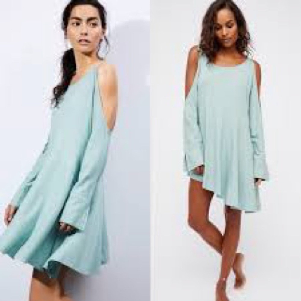 NWOT Free People Clear Skies Cold-Shoulder Swing Dress in Mint